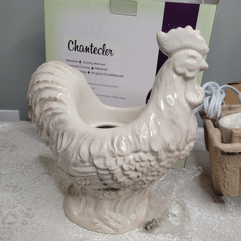 NEW Scentsy Chantecler Wax Warmer White Rooster Farmhouse CottageCore TESTED